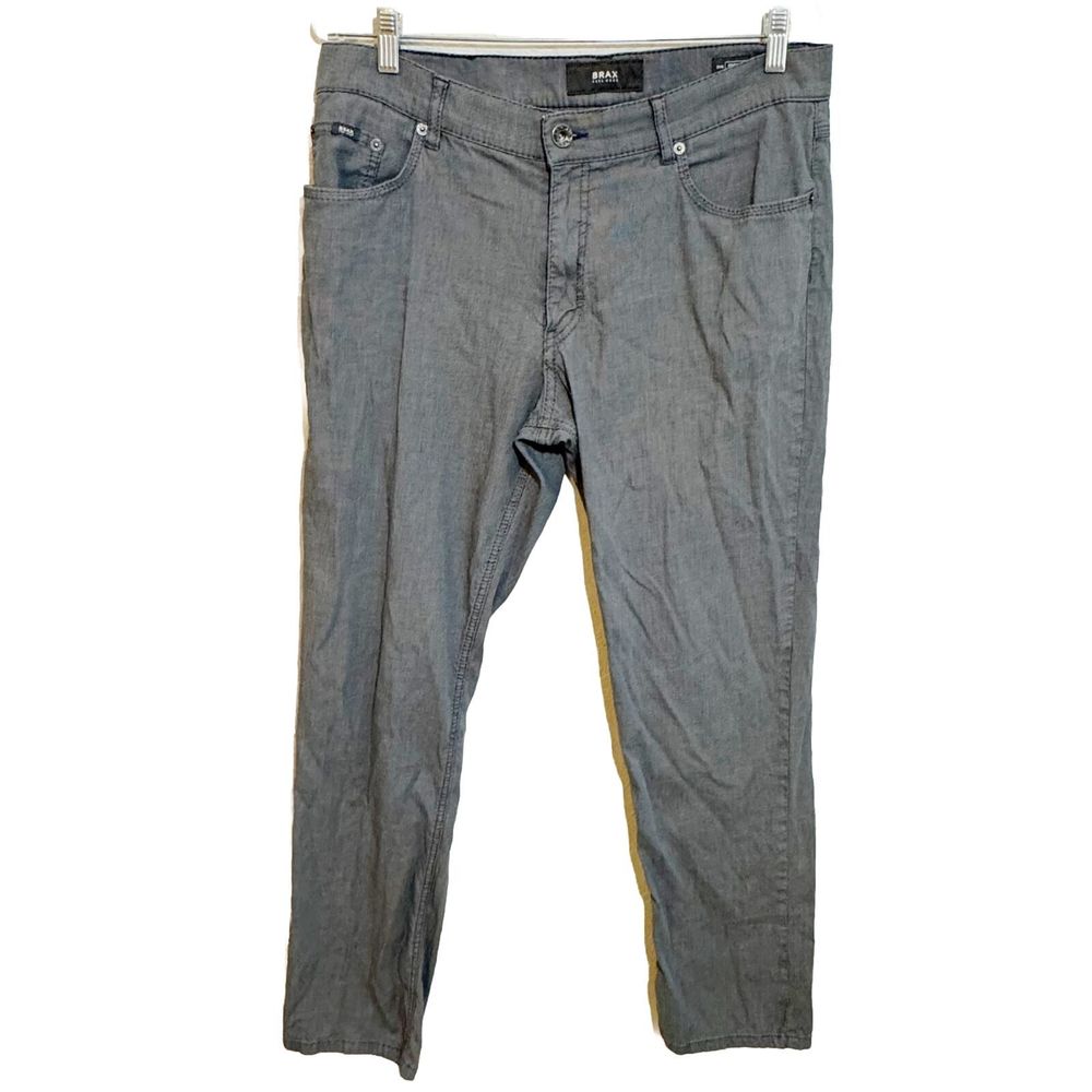 Brax Mens Pants Cooper Fancy Two-Tone Stretch Regular‎ Fit Size 36x32 Gray Navy